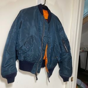 Vintage Alpha Industries US Made Bomber Jacket Medium- Navy and Orange